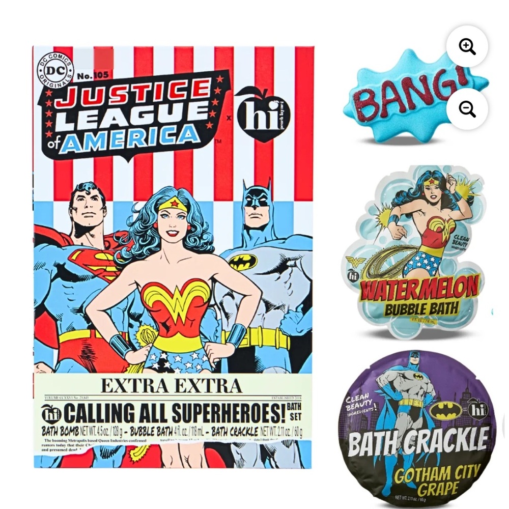 DC Superheroes Bath Fizzies Set with Bath Bomb, Bubble Bath & Bath Crackle